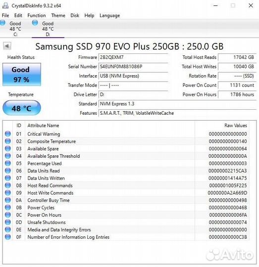 250 гб SSD M.2 накопитель Samsung 970 EVO Plus