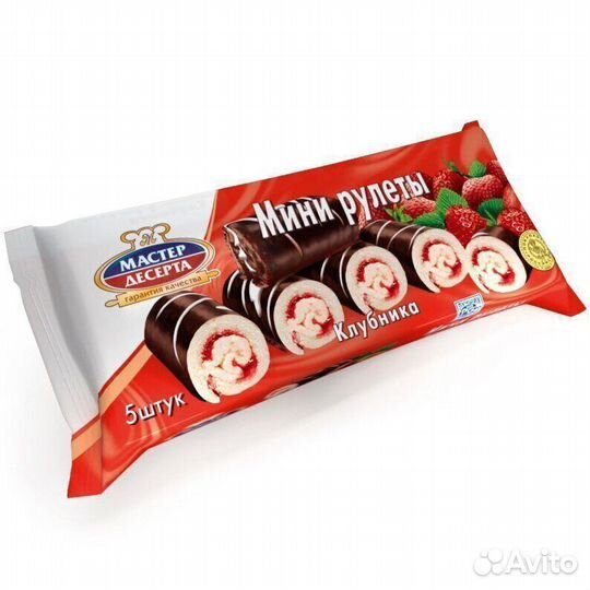 Мини-рулеты бисквитные с кремом и клубникой 175 г