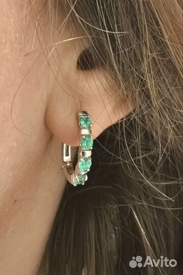 Серебряные серьги с натуральными изумрудами
