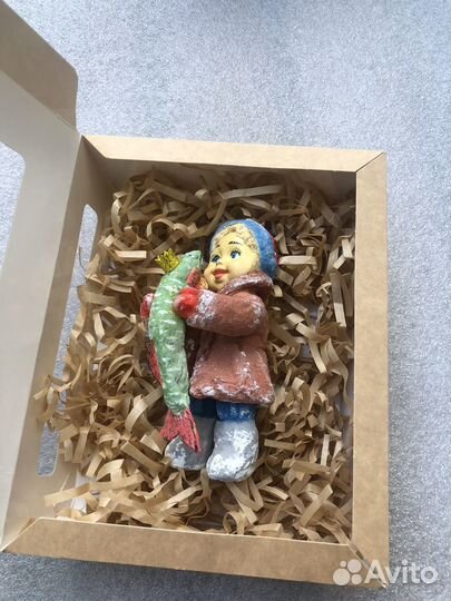 Ватная, елочная игрушка, ручной работы