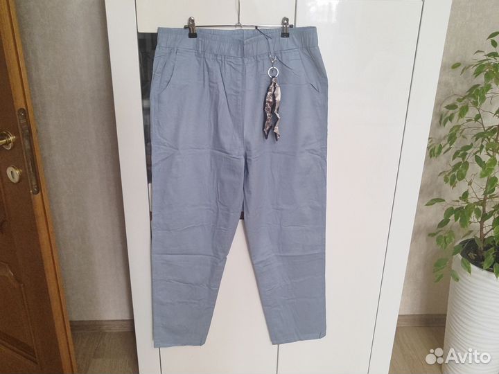 Брюки женские летние бананы голубые 54-56-58-60-62