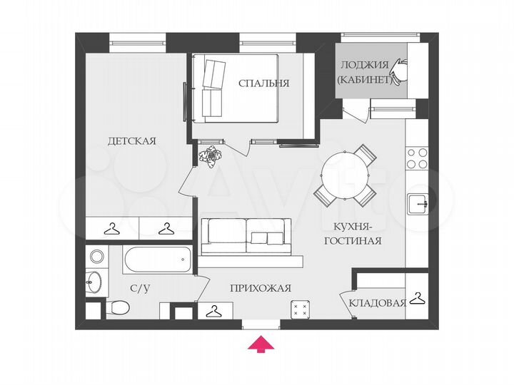 2-к. квартира, 55 м², 2/19 эт.