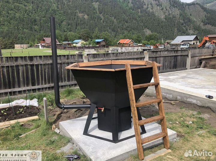 Банный чан из стали и кедра