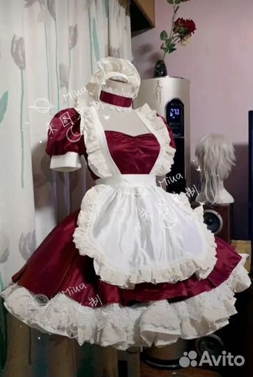 Костюм горничной красный косплей XS