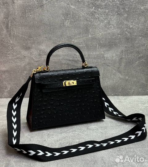 Сумка Hermes Kelly страус чёрная