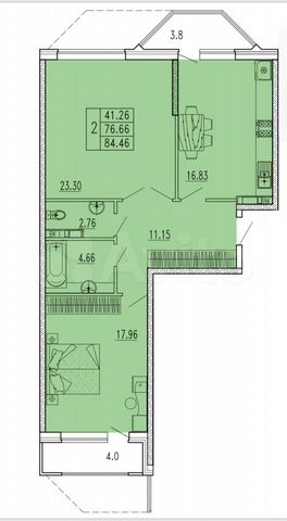 2-к. квартира, 84,4 м², 2/14 эт.
