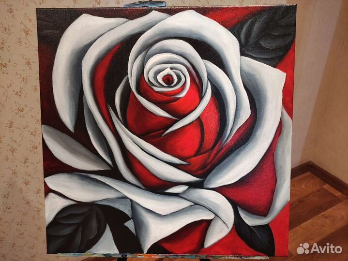 Картина маслом Роза на подрамнике интерьерная