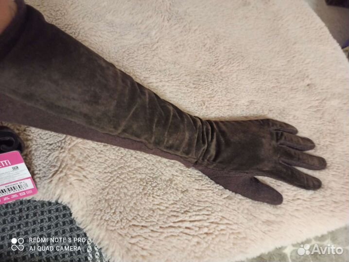 Длинные перчатки замша