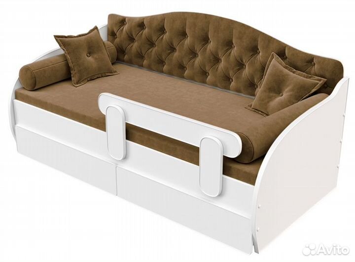 Детская кровать-тахта в каретной стяжке и ящиками
