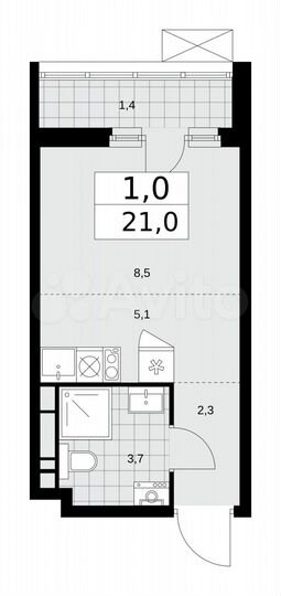 Квартира-студия, 21 м², 8/16 эт.