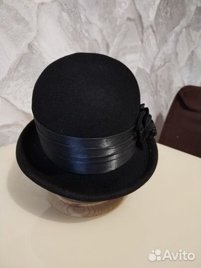 Шляпа черная, фетровая женская (весна - осень)