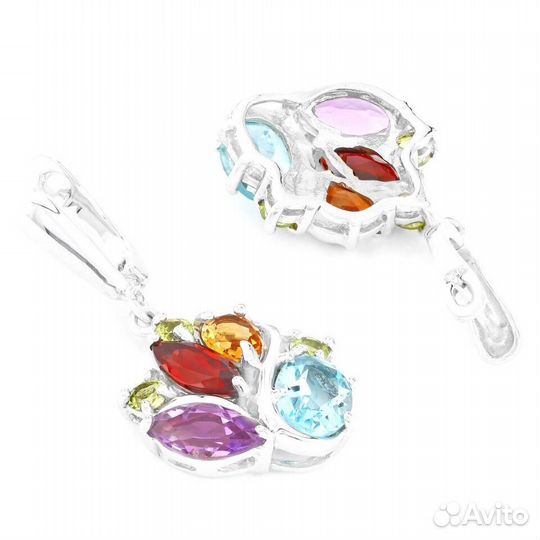 Серьги гранат, топаз, цитрин, аметист серебро С370