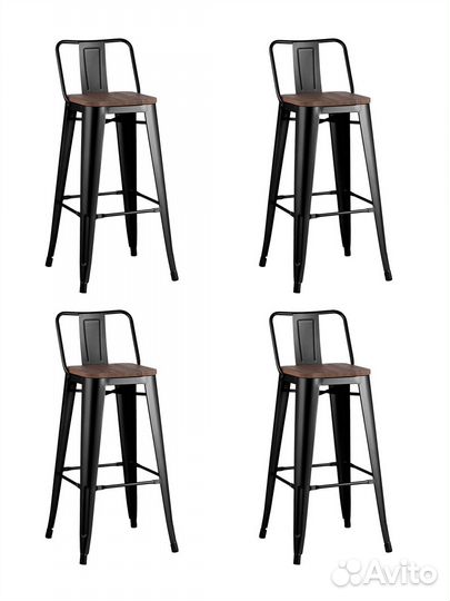 Стул барный tolix wood со спинкой черный глянцевый