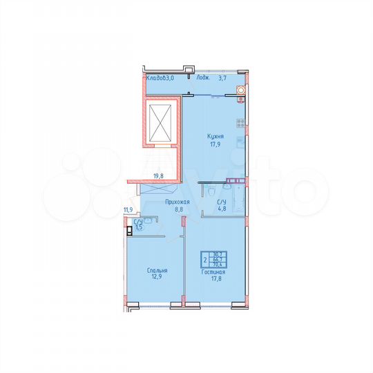 2-к. квартира, 70,7 м², 2/8 эт.