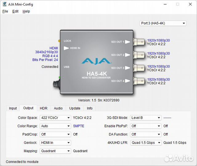Aja HA5-4K 4k hdmi to quad 3G-SDI