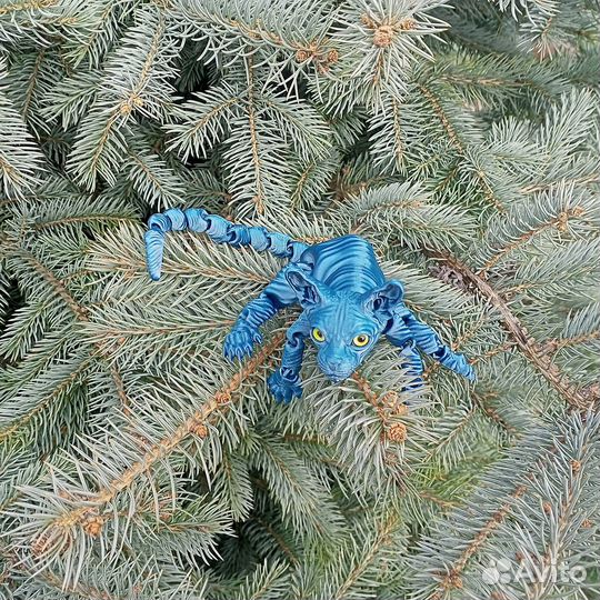 Подвижная игрушка котёнок сфинкс синий металлик