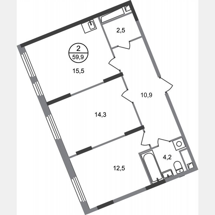 2-к. квартира, 59,9 м², 16/17 эт.