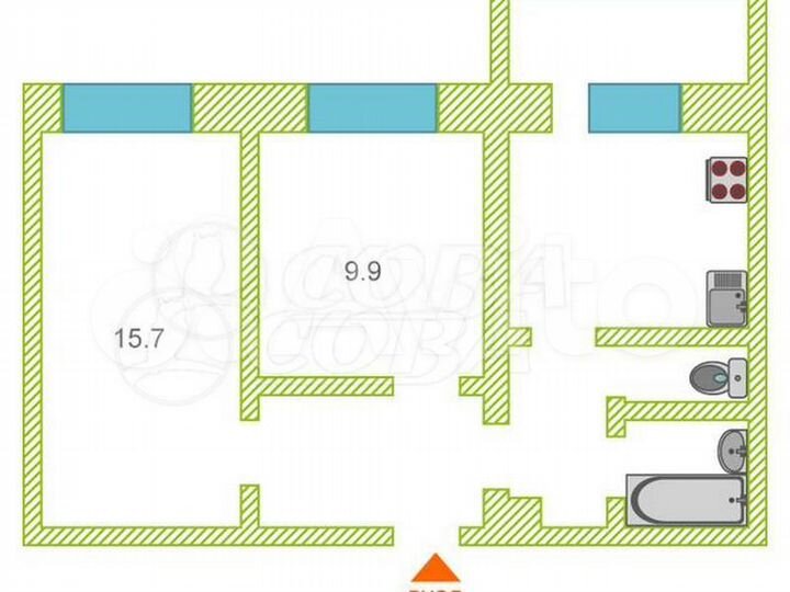 2-к. квартира, 45 м², 3/8 эт.