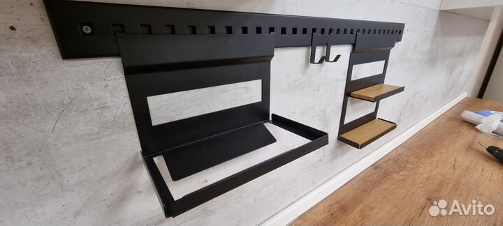 Рейлинг черный матовый 60 см с навесками и крючкам