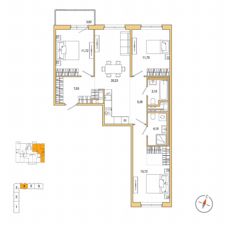 3-к. квартира, 80 м², 2/7 эт.