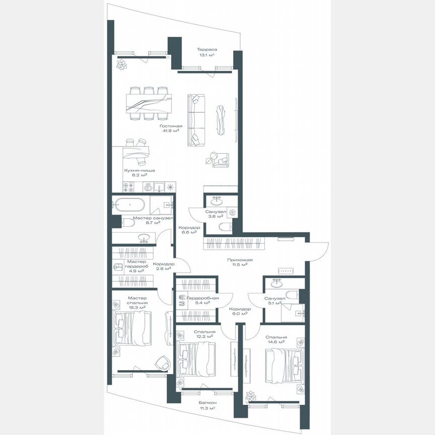 4-к. квартира, 152,1 м², 3/11 эт.
