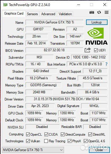 Видеокарта nvidia geforce gtx 750 ti 2GB