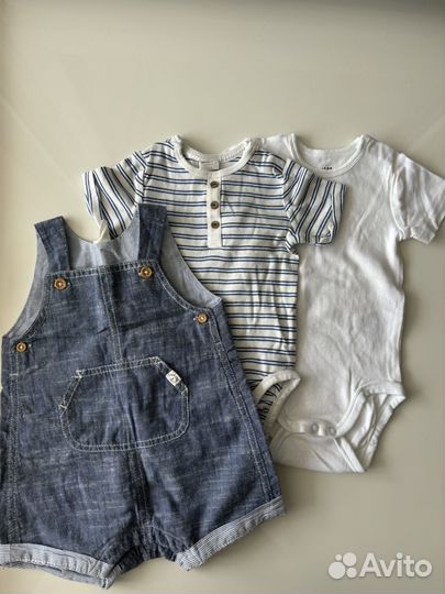 Комплект 2 боди и комбинезон из хлопка H&M 4-6 мес