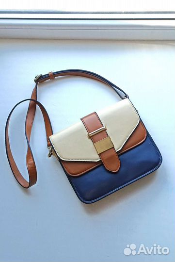 Сумка женская кожаная трёхцветная через плечо