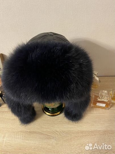 Шапка мех песца кожа натуральная