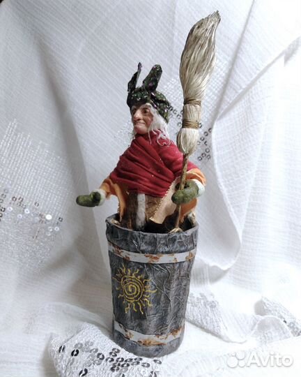 Ватная кукла Баба Яга интерьерная