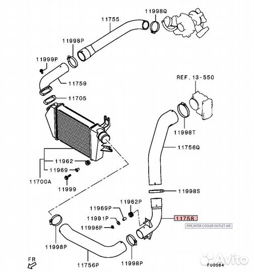 Патрубок интеркулера mitsubishi 1505A086