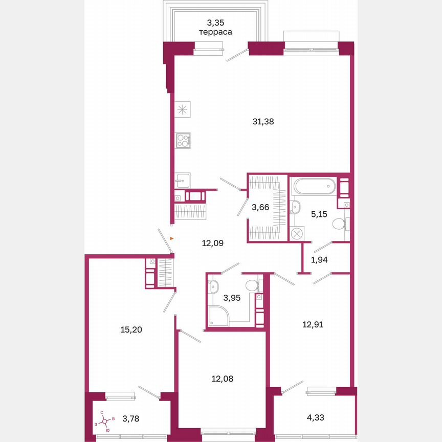 3-к. квартира, 103,4 м², 10/10 эт.