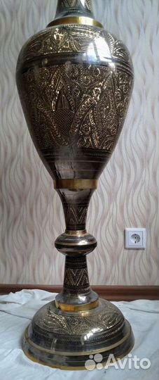 Ваза напольная большая из латуни с росписью