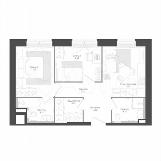 2-к. квартира, 54,8 м², 33/39 эт.