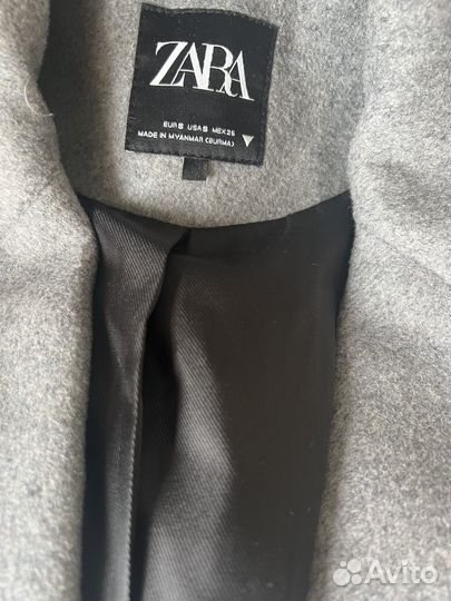 Пальто серое Zara прямое шерстяное S