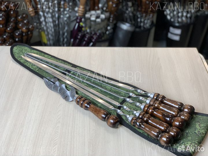Шампуры, комплект 6 шт + нож и чехол