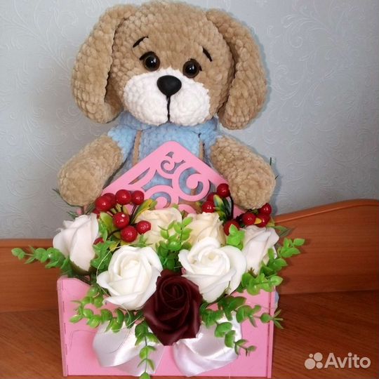 Пёсик из плюшевой пряжи