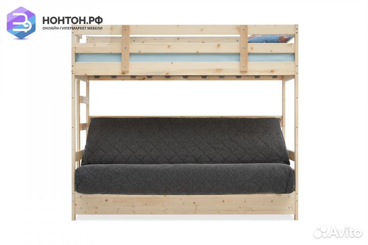 Двухъярусная кровать массив с диван-кроватью темно