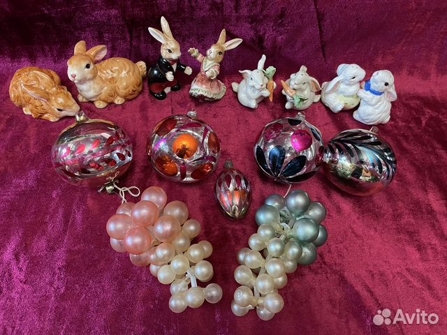 Елочные игрушки и солонки кролики