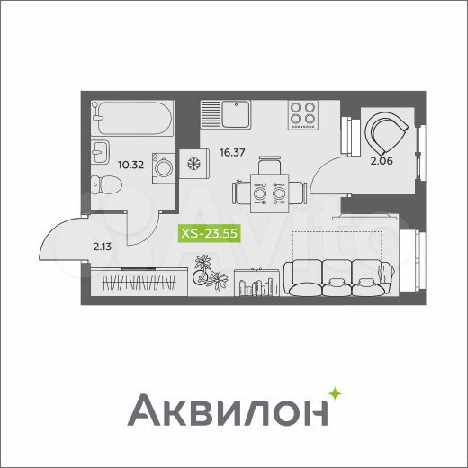 Квартира-студия, 23,6 м², 8/16 эт.