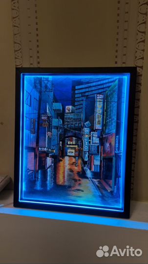 Картина с неоном город