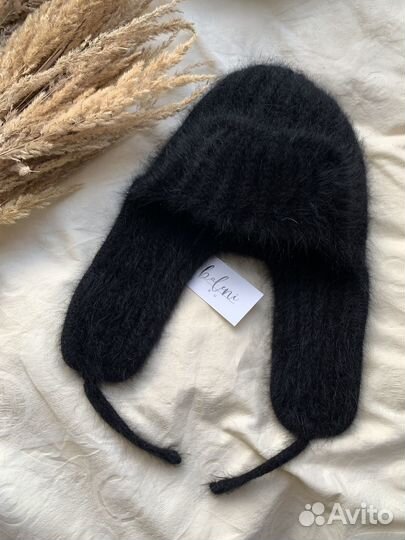 Вязаная шапка ушанка из пуха норки