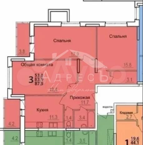 3-к. квартира, 87,8 м², 1/17 эт.