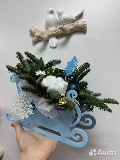 Новогодняя композиция из нобилиса санки Деда