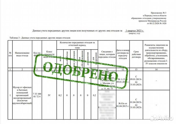 Разработка журнала движения отходов