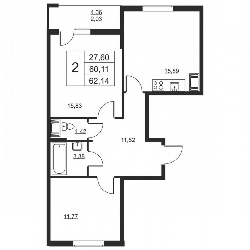2-к. квартира, 62,1 м², 7/19 эт.