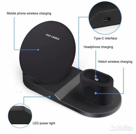Беспроводная зарядная станция Fast Charge 3 в 1