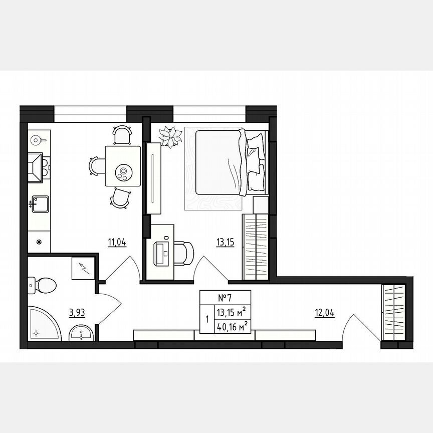 1-к. квартира, 40,2 м², 1/4 эт.
