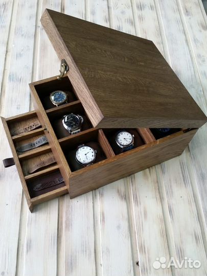 Короб для хранения часов и ремешков из массива дуб