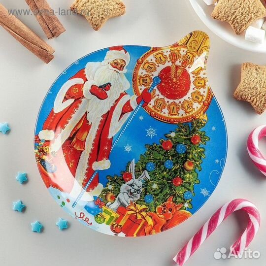 Блюдо стеклянное сервировочное Доляна «Ёлочная игр